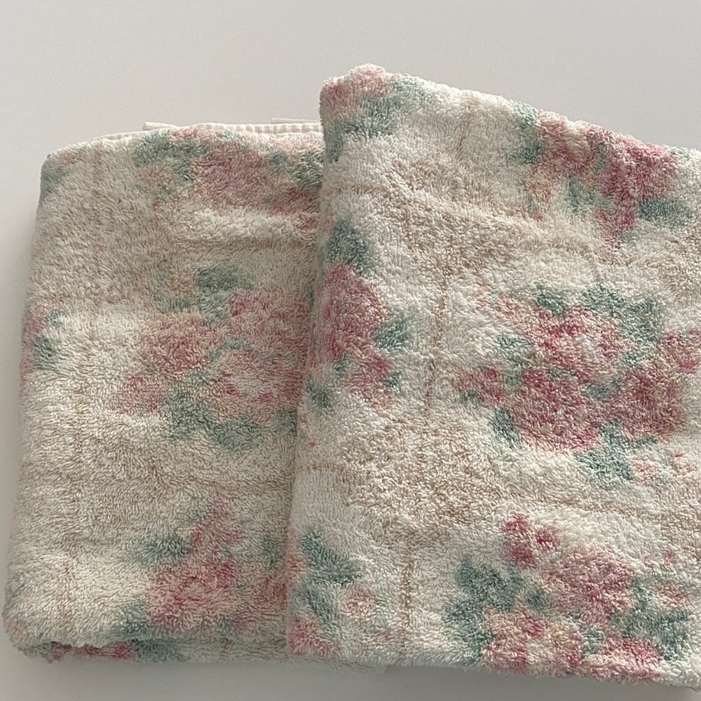 Vintage JCPenney The Home Collection floral bath towel set cream Pink Green